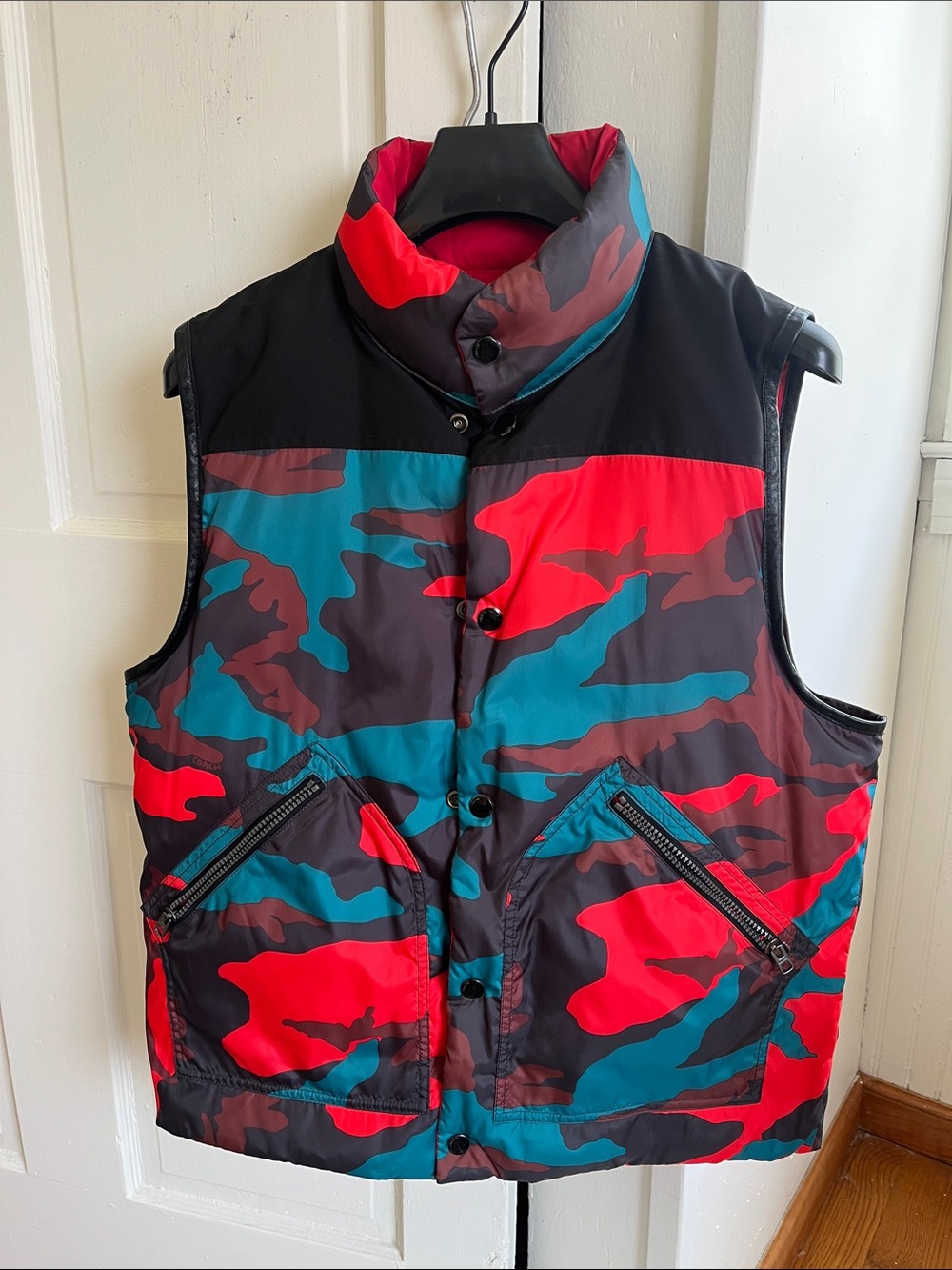 Coach Red Teal Black Camouflage Puffer Vest